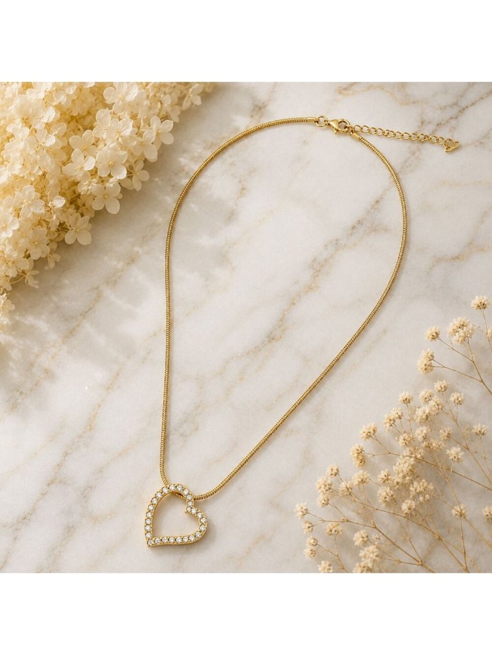 Heart Pendant Necklace with Swarovski Crystals Open Heart Gold Overlay Vintage‎